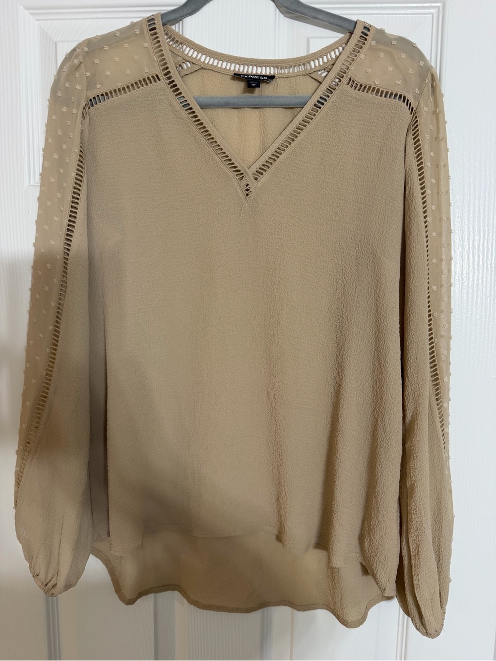 Express Tan V-Neck Long Sleeve Blouse